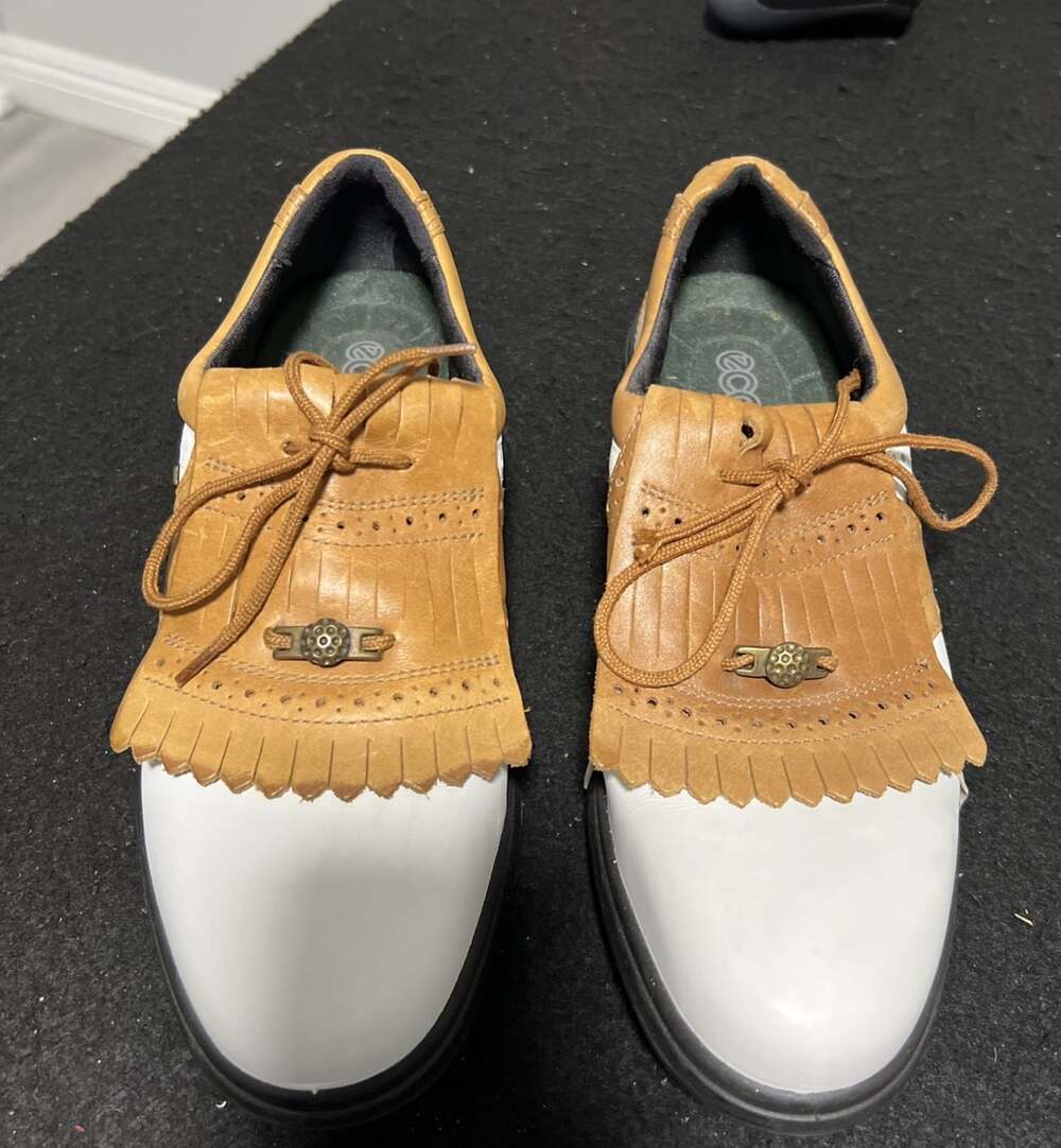 Ecco Womens White & Brown Cleat Leather Golf Shoe Size 9.5 Made In Denmark
